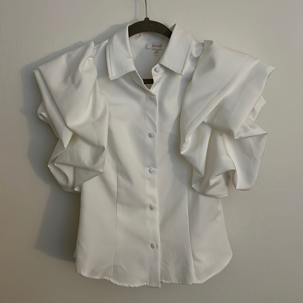 Button Up White Blouse with Dramatic Sleeves
